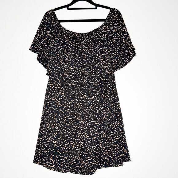 Lulus Adventurous Type Black Dot Off-the-Shoulder Mini Dress Women's Size Medium - Picture 2 of 9